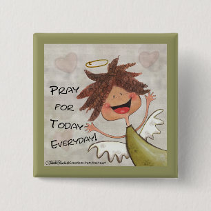 Curly Haire Angel-Pray voor vandaag, elke dag! Vierkante Button 5,1 Cm