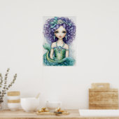 Curly Haired Girl Green Mermaid Poster (Keuken)