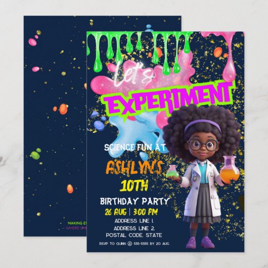 Curly-Haired Girl Scientist Fun Science Verjaardag Kaart (Voorkant / Achterkant)