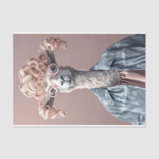 Curly Haired Roze Llama Jas Decoupage Tissuepapier (Voorkant)