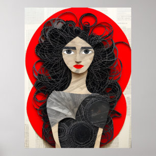 Curly Haired Vrouw Collage Poster