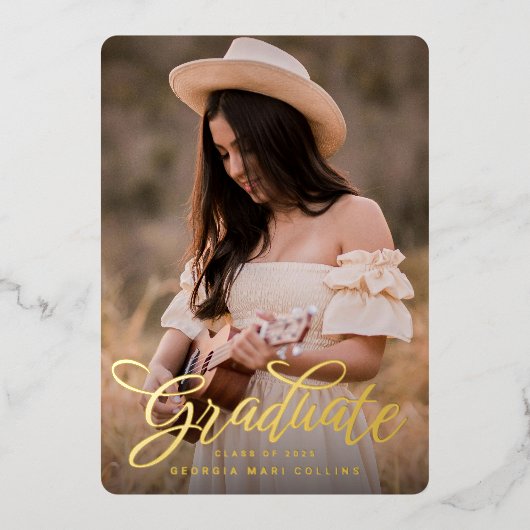 Curly Headline Afstuderen Invitation Folie Uitnodiging (Voorkant)