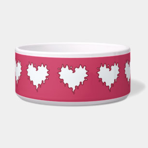 Curly Heart White op donkerroze keramische dichter Voerbakje