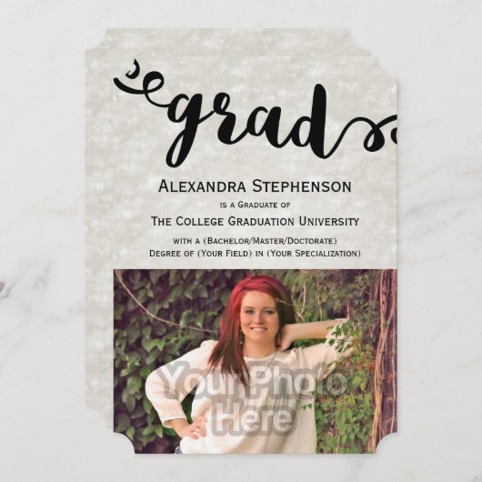 Curly het Afstuderen van de Foto van het Manuscrip Kaart (Voorkant / Achterkant)