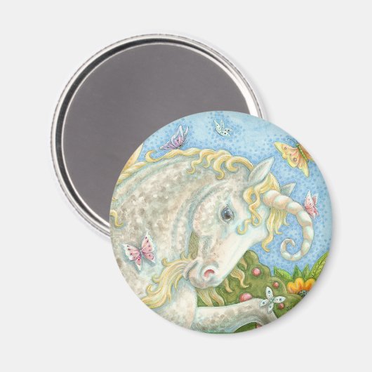 Curly Horned Unicorn Fantasy ROUND MAGNET (Voorkant / Achterkant)