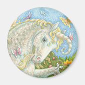 Curly Horned Unicorn Fantasy ROUND MAGNET (Voorkant)