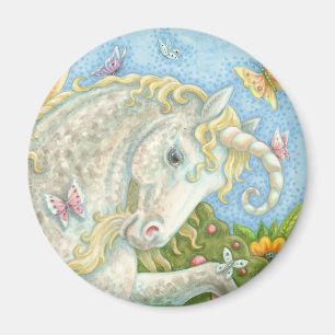 Curly Horned Unicorn Fantasy ROUND MAGNET