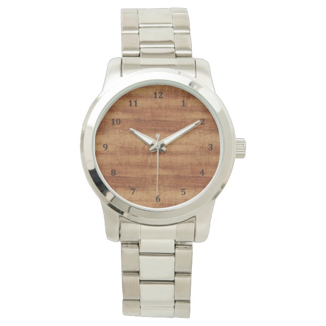 Curly Koa Acacia Wood Grain Kijk Horloge (Voorkant)