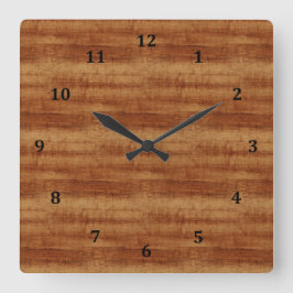 Curly Koa Acacia Wood Grain Kijk Vierkante Klok