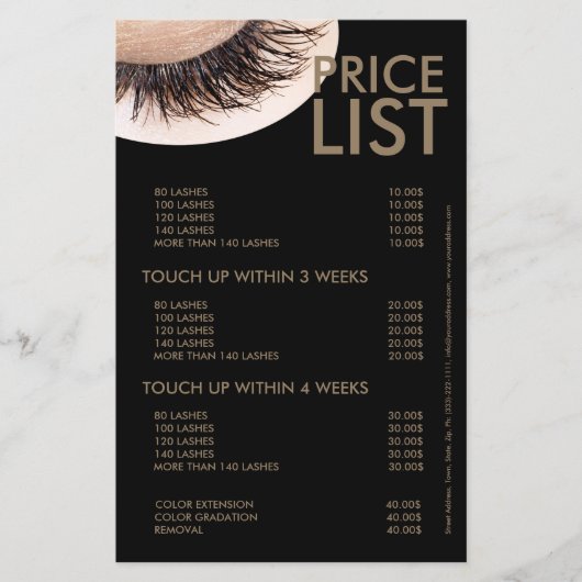 Curly Lashes Eyelash Extensions zwarte prijslijst Flyer (Voorkant)