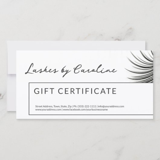 Curly Lashes Gift Certificate White Bordered Bedankkaart (Voorkant)