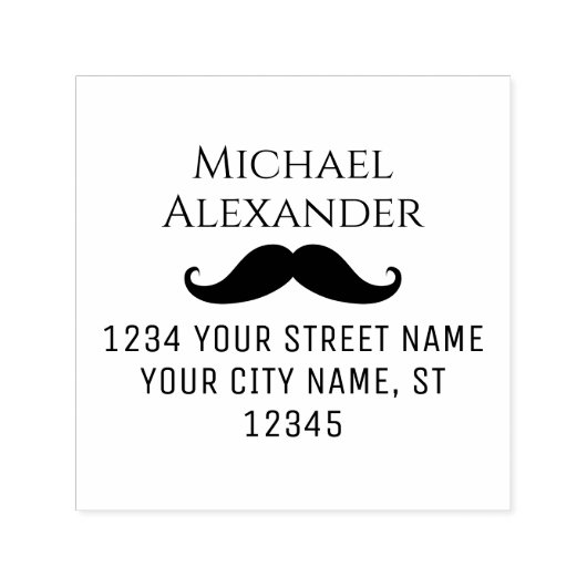 Curly Mustache Silhouet Naam Retouradres Zelfinktende Stempel (Design)