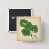 Curly Parsley Herb Vierkante Button 5,1 Cm (Voorkant /achterkant)
