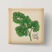 Curly Parsley Herb Vierkante Button 5,1 Cm (Voorkant)