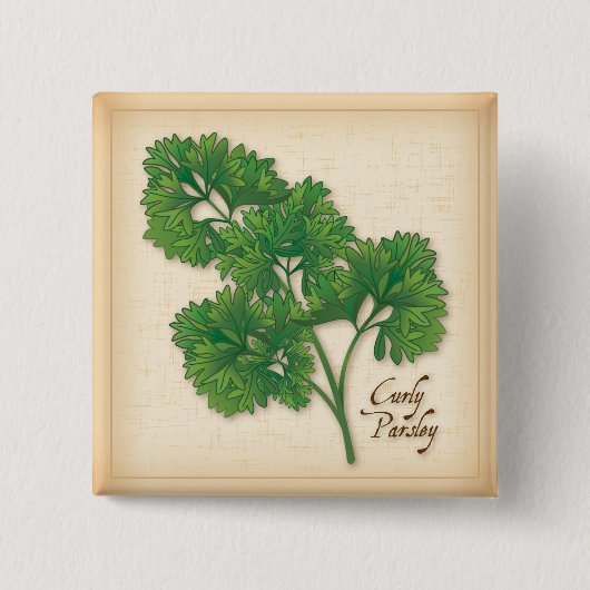 Curly Parsley Herb Vierkante Button 5,1 Cm (Voorkant)