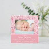 Curly Pink Floral Baby Aankondiging (Staand voorkant)