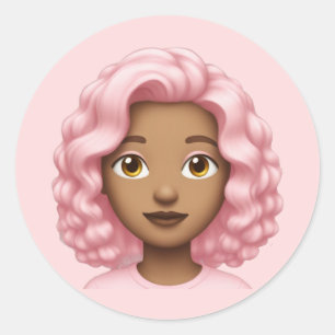 Curly Pink-Haired Emoji Ronde Sticker