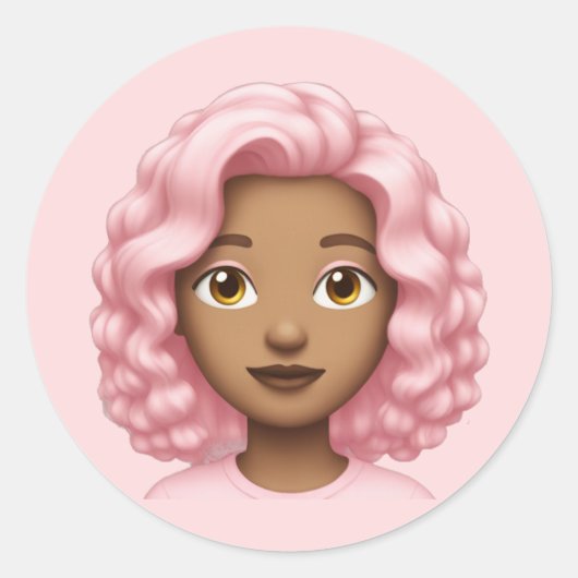 Curly Pink-Haired Emoji Ronde Sticker (Voorkant)