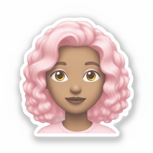 Curly Pink-Haired Emoji Sticker (Voorkant)