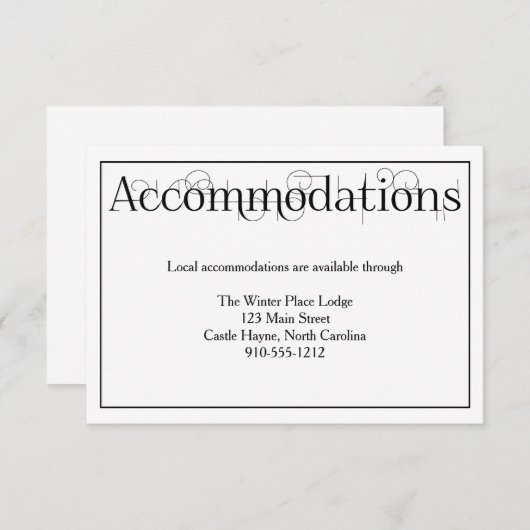 Curly Print Wedding Accommodations Details Kaart (Voorkant / Achterkant)