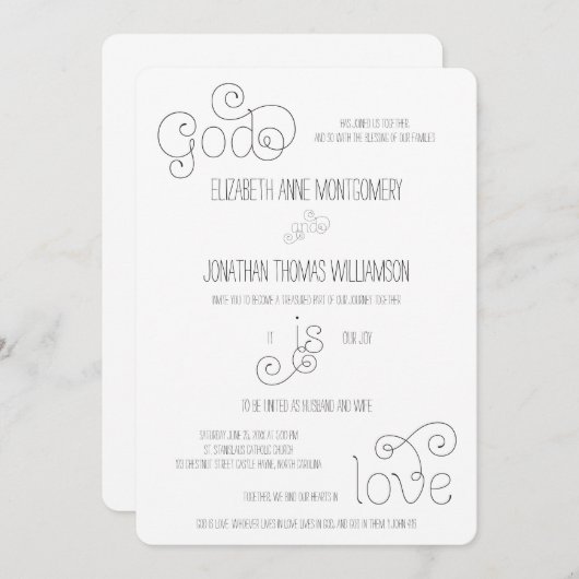 Curly Script God is Love Christelijk Wedding Kaart (Voorkant / Achterkant)