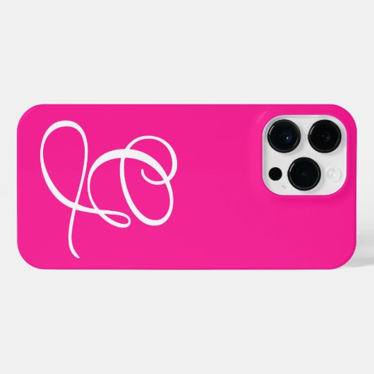 Curly Script Monogrammed Hot Pink iPhone Hoesje (Achterkant horizontaal)