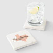 Curly Script naam Peach Texas Stenen Onderzetter (Zijkant)