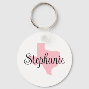 Curly Script Naam Pink Texas Familiefoto Sleutelhanger