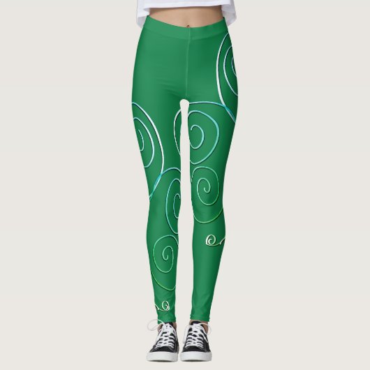 Curly Shamrock St. Patrick's Green Leggings (Voorkant)