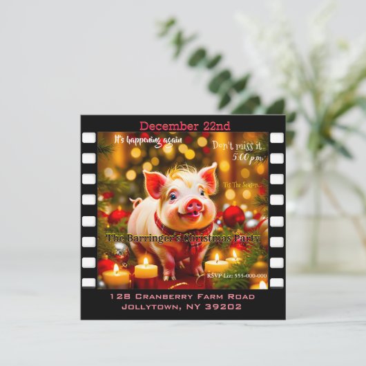 Curly Tail Piglet Grappig Jaarlijks Kerstfeest Kaart (Staand voorkant)