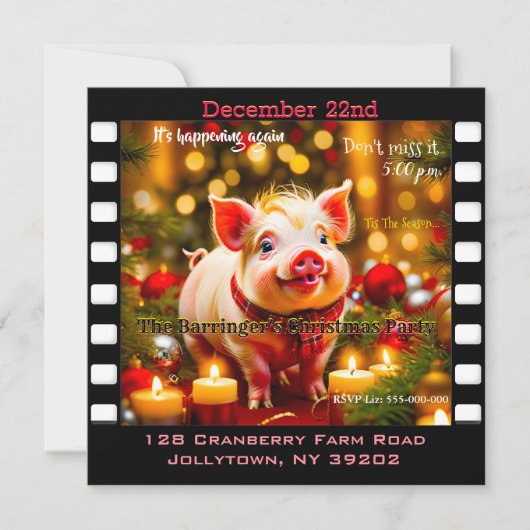 Curly Tail Piglet Grappig Jaarlijks Kerstfeest Kaart (Voorkant)