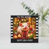 Curly Tail Piglet Grappige Kerstkaart Kaart (Staand voorkant)