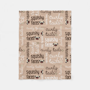 Curly Tail, Squishare Faces Pug Fleece Blanket Tan Deken