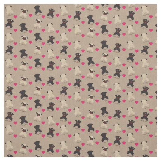 Curly Tail Squishy Faces Pug Fabric Stof (Swatch)
