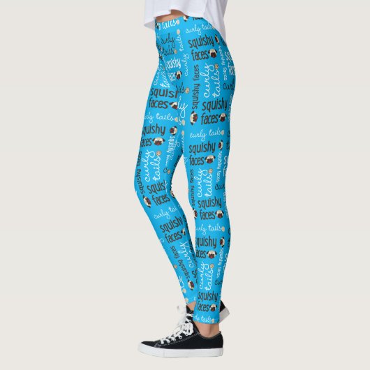 Curly Tail Squishy Faces Pug Text Pattern Leggings (Links)