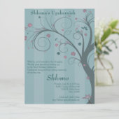 Curly Tree - blauwe uitnodiging (Staand voorkant)