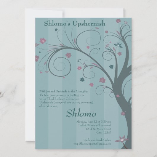 Curly Tree - blauwe uitnodiging (Voorkant)