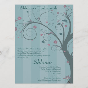 Curly Tree - blauwe uitnodiging