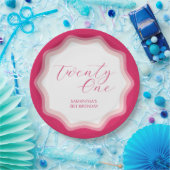 Curly Wavy Roze Retro 21e Verjaardag Sticker Papieren Bordje (Feest)