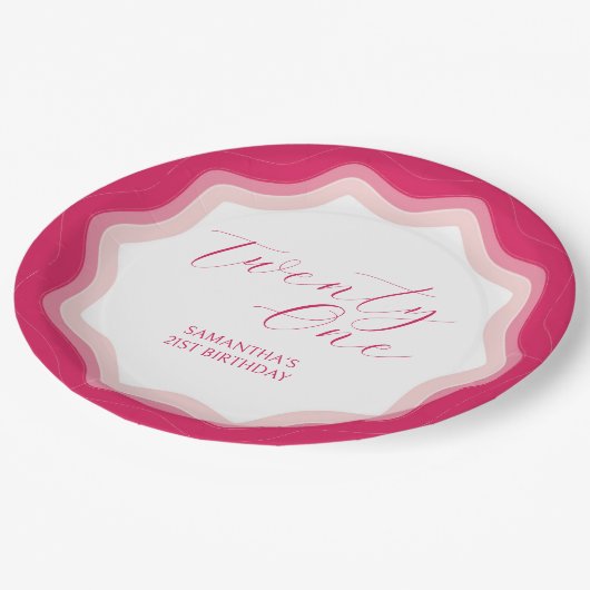 Curly Wavy Roze Retro 21e Verjaardag Sticker Papieren Bordje (Gekanteld)