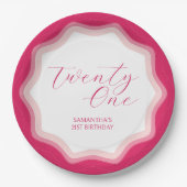 Curly Wavy Roze Retro 21e Verjaardag Sticker Papieren Bordje (Voorkant)