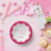 Curly Wavy Roze Retro 21e Verjaardag Sticker Papieren Kommen (Feest)