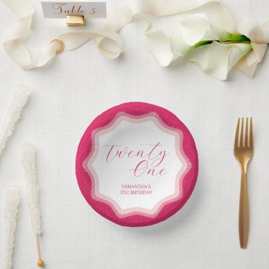 Curly Wavy Roze Retro 21e Verjaardag Sticker Papieren Kommen (Huwelijk)