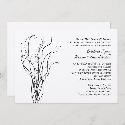 Curly Willow Wedding Invitation Kaart (Voorkant / Achterkant)