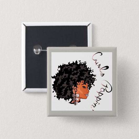 CURLZ "LIZA CURLS POPPIN"-Button Vierkante Button 5,1 Cm (Voorkant /achterkant)