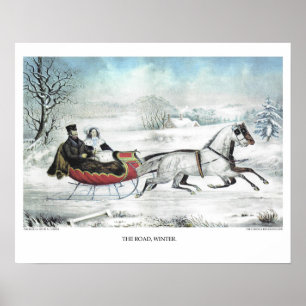Currier & de Lithograaf van Ives: DE WEG, WINTER Poster