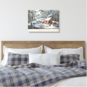 Currier en Ives drukken "Een huis in de wildernis" Canvas Afdruk (Insitu (Slaapkamer))