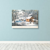 Currier en Ives drukken "Een huis in de wildernis" Canvas Afdruk (Insitu (Houten vloer))