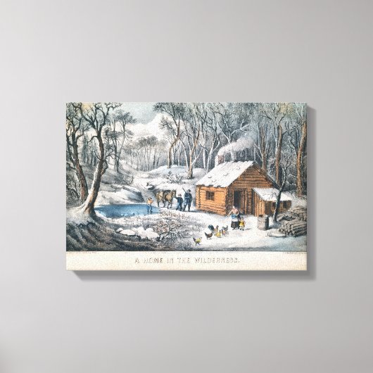 Currier en Ives drukken "Een huis in de wildernis" Canvas Afdruk (Voorkant)