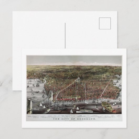 Currier en Ives print van Brooklyn, 1886 Briefkaart (Voorkant / Achterkant)